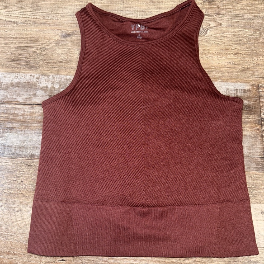YPB Abercrombie Rust Ribbed Cropped Tank Small Seamless Athletic Top